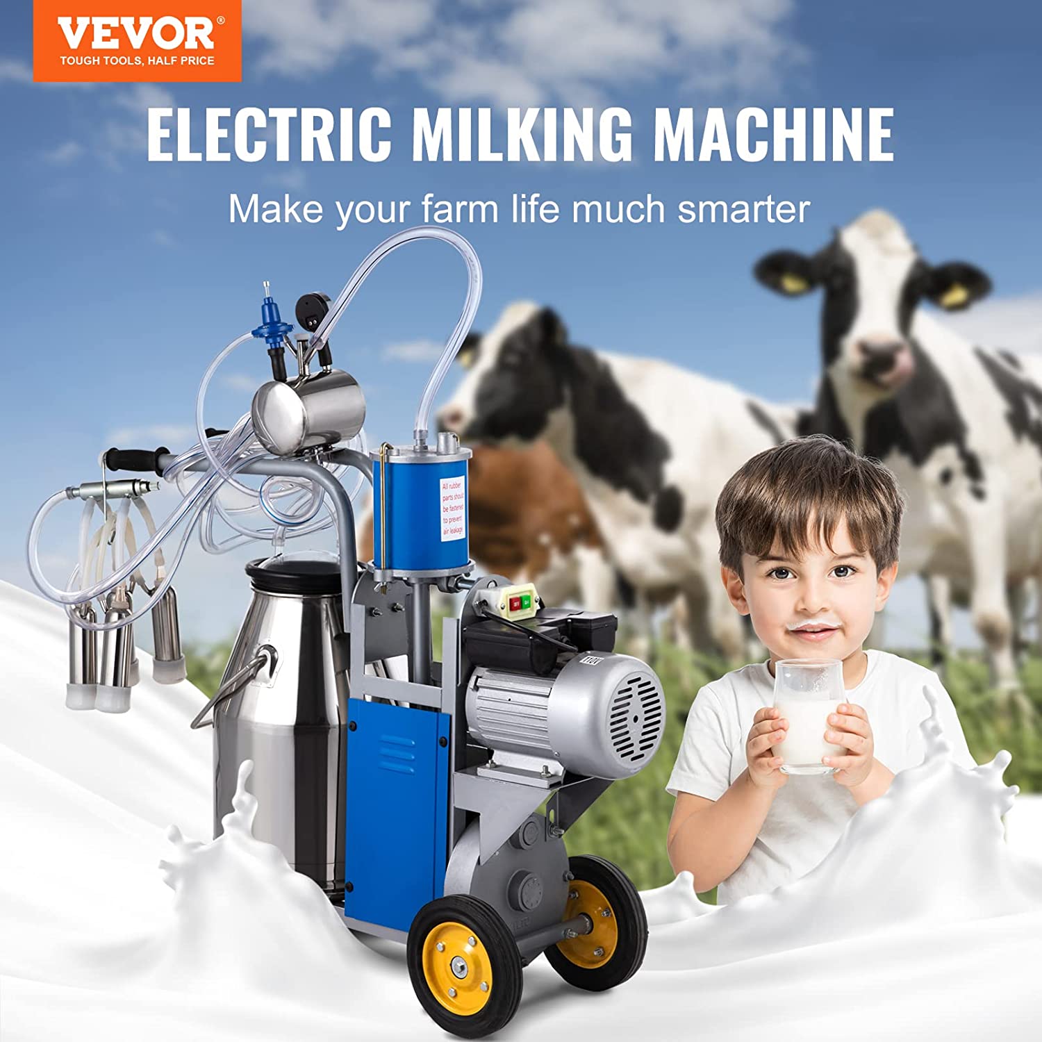 Meubon 25L Electric Cow Milking Machine I 1440 RPM I 10-12 Cows Per Hour