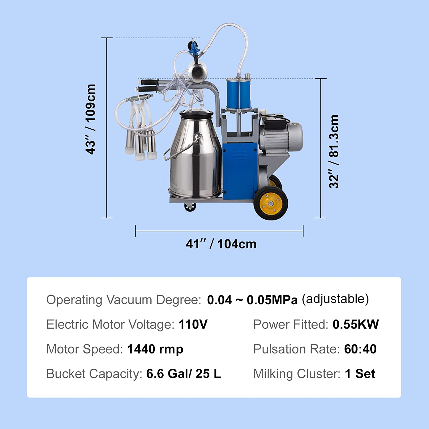 Meubon 25L Electric Cow Milking Machine I 1440 RPM I 10-12 Cows Per Hour