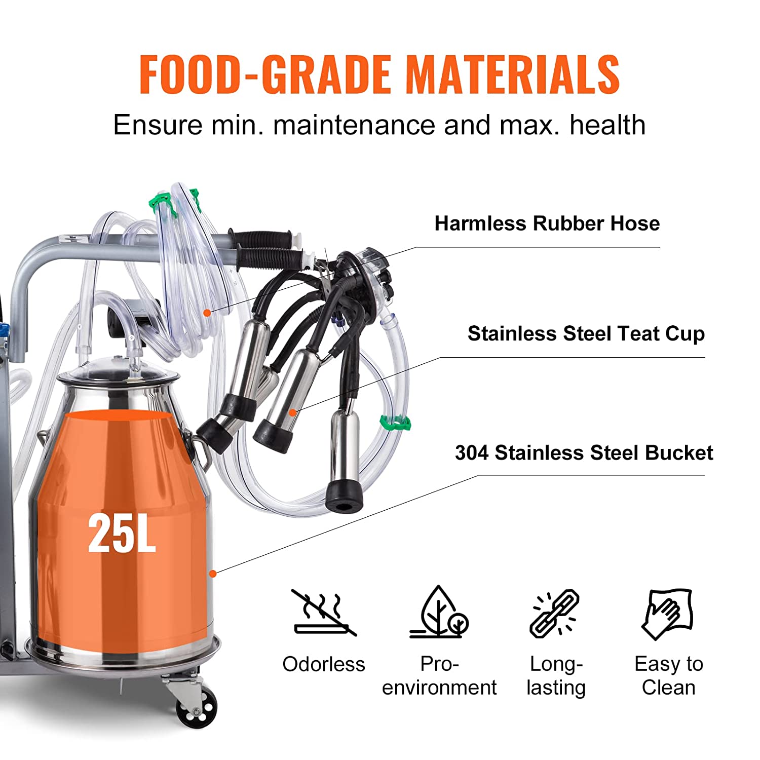Meubon 25L Electric Milking Machine I 5-8 Cows per Hour I 0.55KW 1680 RPM Milking Equipment For Cows and Goat