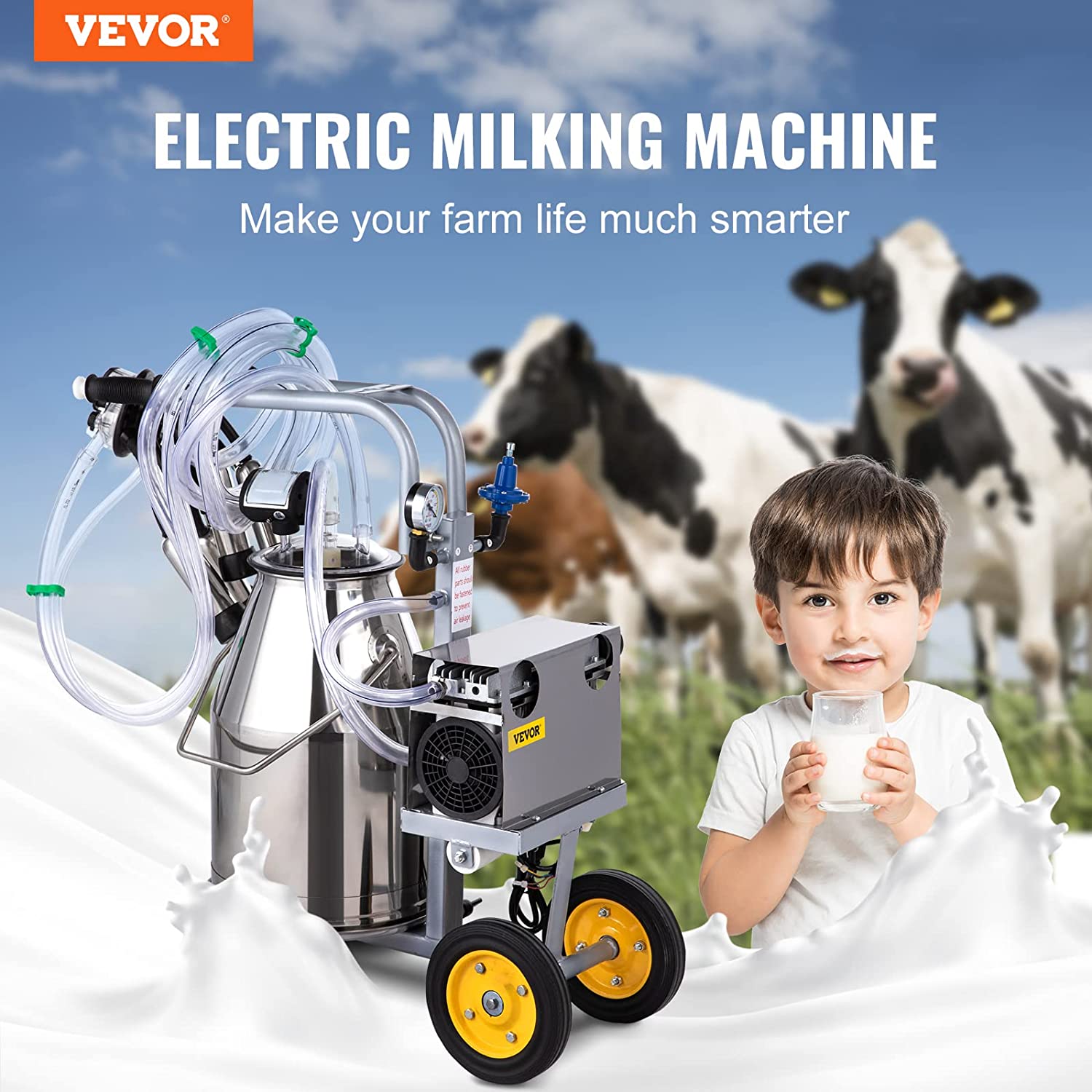 Meubon 25L Electric Milking Machine I 5-8 Cows per Hour I 0.55KW 1680 RPM Milking Equipment For Cows and Goat