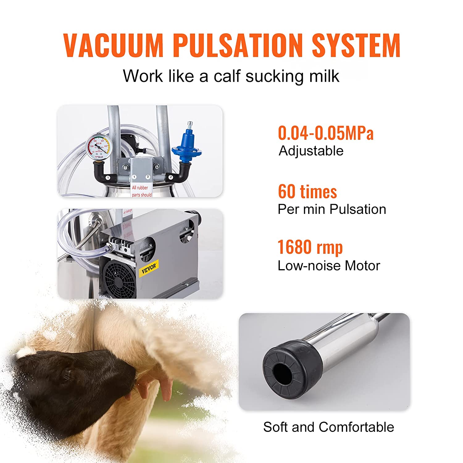 Meubon 25L Electric Milking Machine I 5-8 Cows per Hour I 0.55KW 1680 RPM Milking Equipment For Cows and Goat