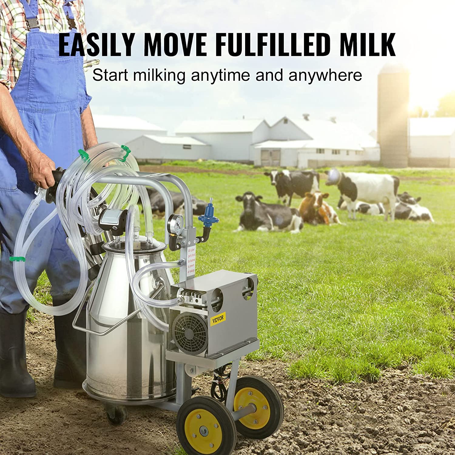 Meubon 25L Electric Milking Machine I 5-8 Cows per Hour I 0.55KW 1680 RPM Milking Equipment For Cows and Goat