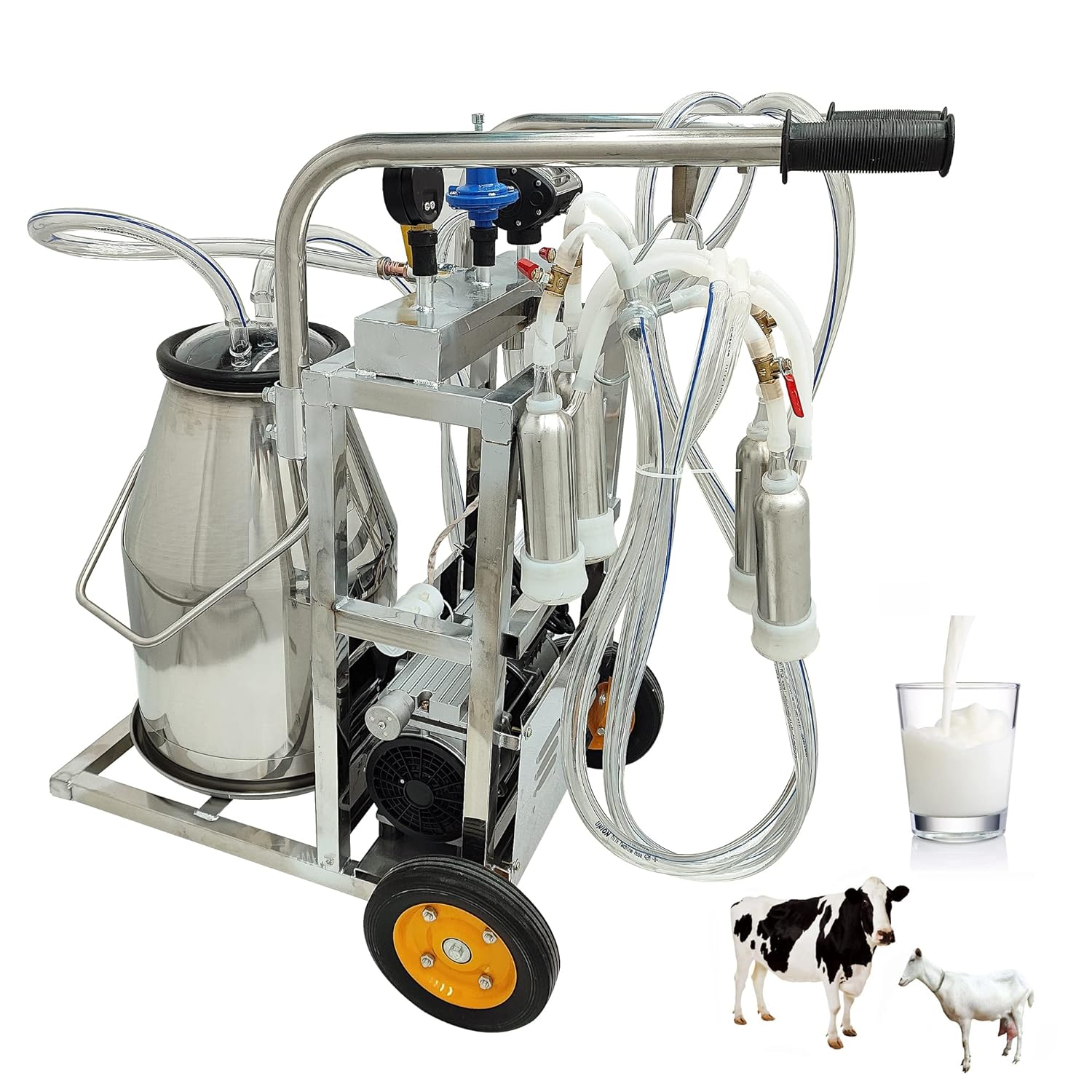 Meubon 25L Electric Milking Machine Piston Cow and Goat Milker Machine with Regulator I 1440 RPM for Cows and Sheep Milking\